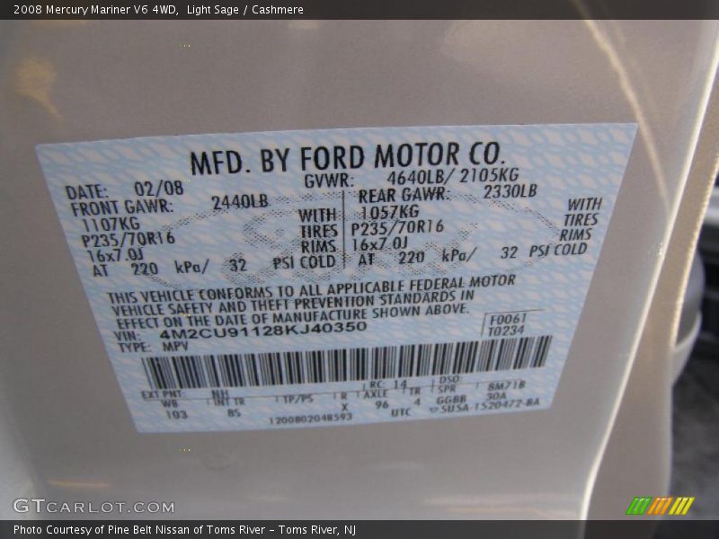 Light Sage / Cashmere 2008 Mercury Mariner V6 4WD