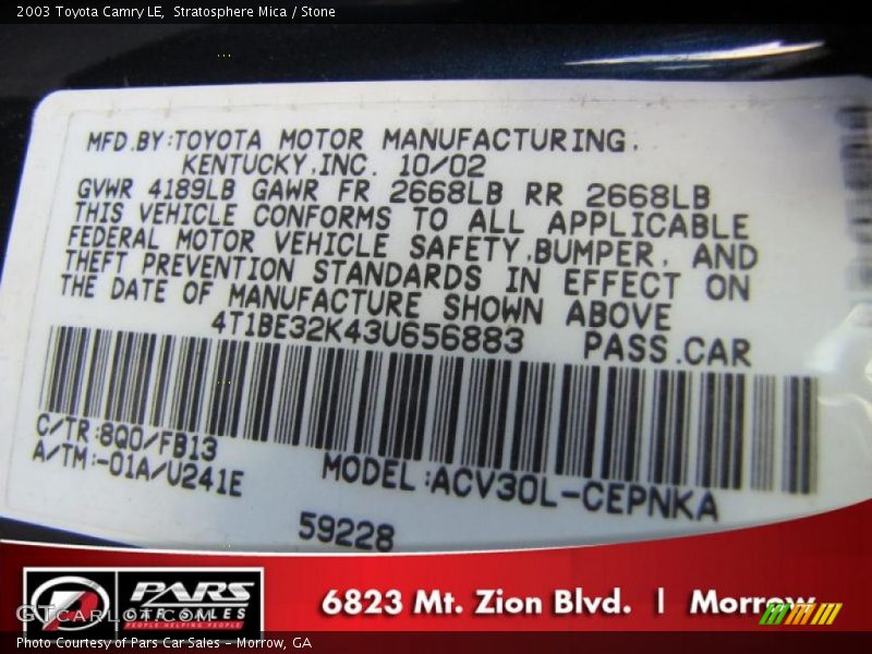 Stratosphere Mica / Stone 2003 Toyota Camry LE