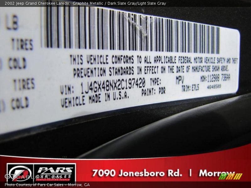 Graphite Metallic / Dark Slate Gray/Light Slate Gray 2002 Jeep Grand Cherokee Laredo
