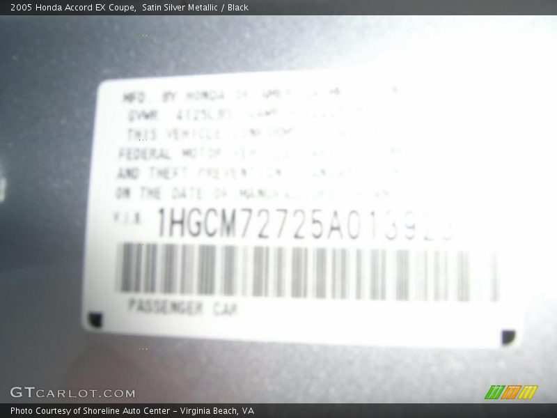 Satin Silver Metallic / Black 2005 Honda Accord EX Coupe