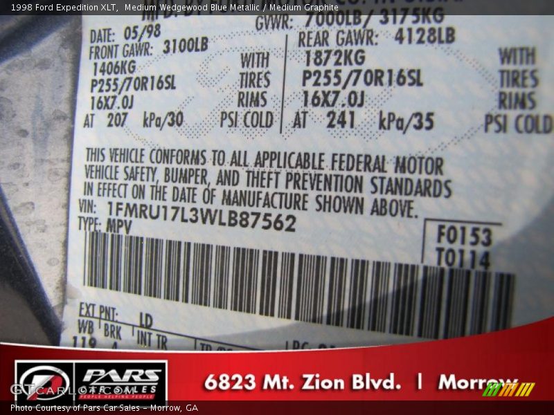 Medium Wedgewood Blue Metallic / Medium Graphite 1998 Ford Expedition XLT