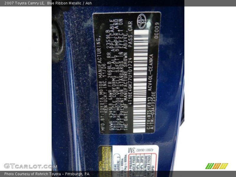 Blue Ribbon Metallic / Ash 2007 Toyota Camry LE