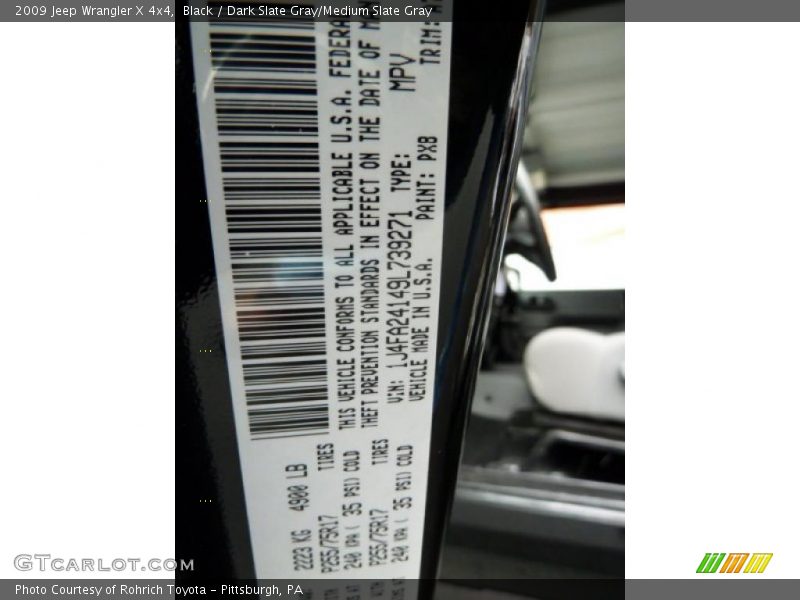 Black / Dark Slate Gray/Medium Slate Gray 2009 Jeep Wrangler X 4x4