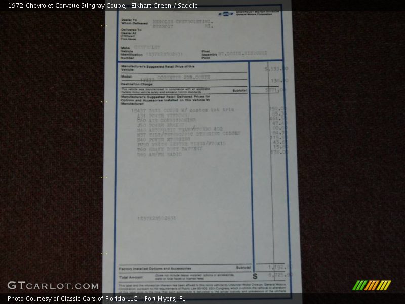 Elkhart Green / Saddle 1972 Chevrolet Corvette Stingray Coupe