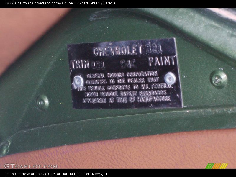 Elkhart Green / Saddle 1972 Chevrolet Corvette Stingray Coupe