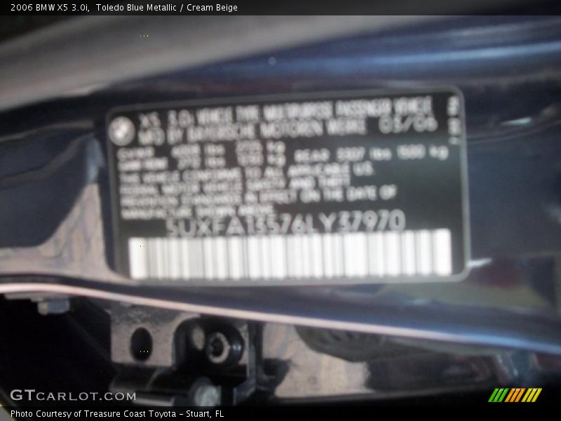 Toledo Blue Metallic / Cream Beige 2006 BMW X5 3.0i