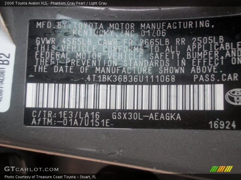 Phantom Gray Pearl / Light Gray 2006 Toyota Avalon XLS
