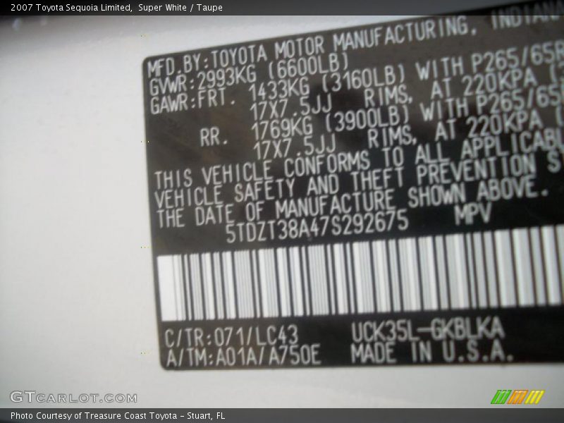 Super White / Taupe 2007 Toyota Sequoia Limited