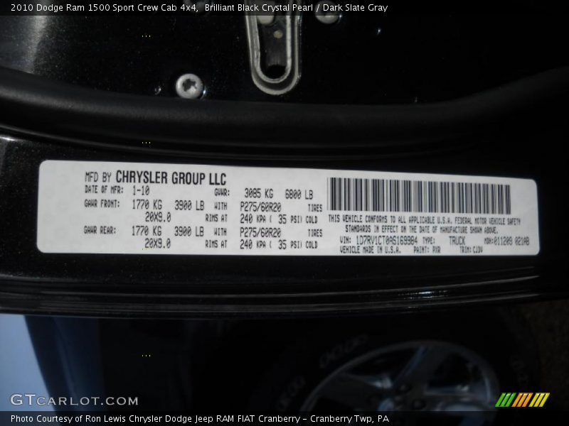 Brilliant Black Crystal Pearl / Dark Slate Gray 2010 Dodge Ram 1500 Sport Crew Cab 4x4