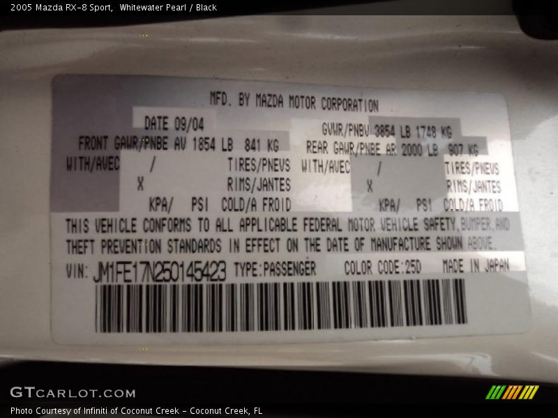 Whitewater Pearl / Black 2005 Mazda RX-8 Sport