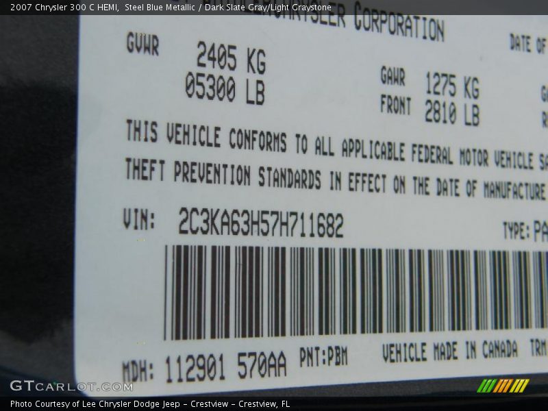 Steel Blue Metallic / Dark Slate Gray/Light Graystone 2007 Chrysler 300 C HEMI