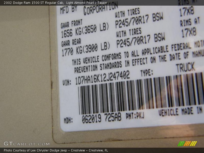 Light Almond Pearl / Taupe 2002 Dodge Ram 1500 ST Regular Cab