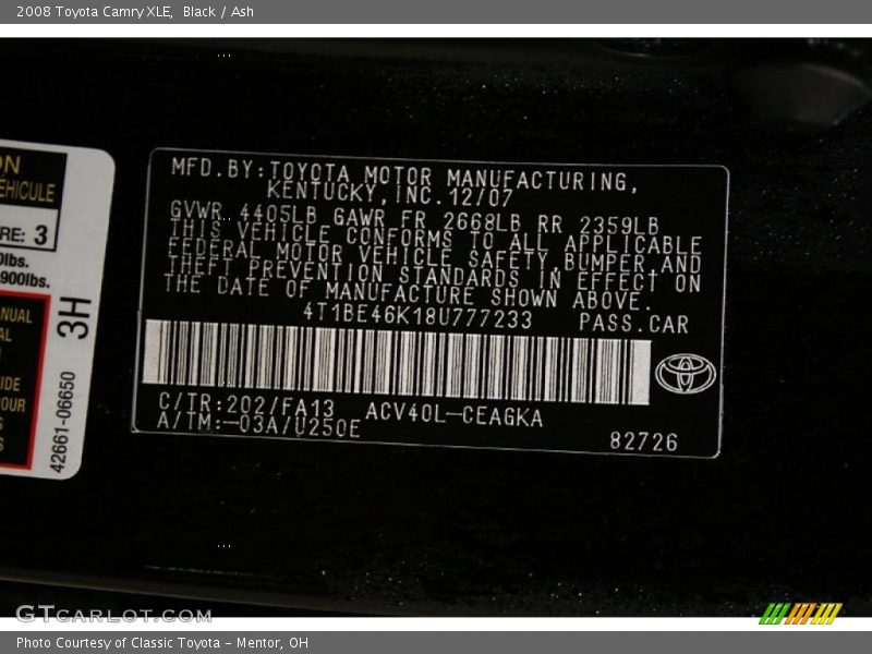 Black / Ash 2008 Toyota Camry XLE
