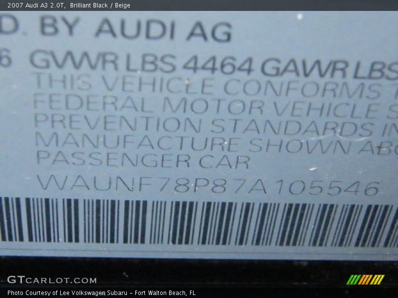 Brilliant Black / Beige 2007 Audi A3 2.0T