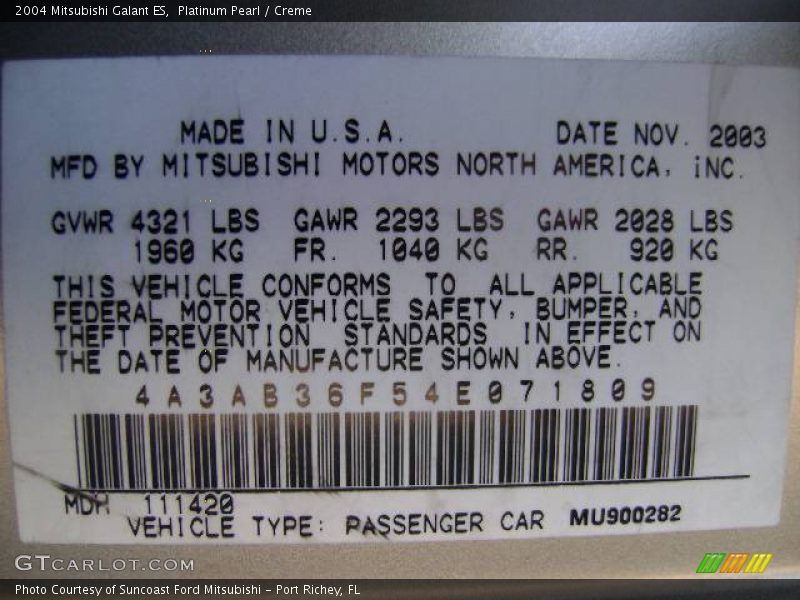 Platinum Pearl / Creme 2004 Mitsubishi Galant ES