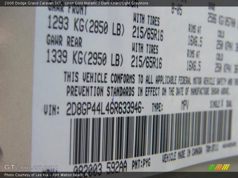 Linen Gold Metallic / Dark Khaki/Light Graystone 2006 Dodge Grand Caravan SXT
