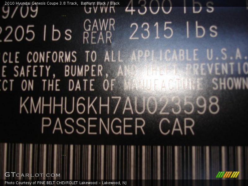 Bathurst Black / Black 2010 Hyundai Genesis Coupe 3.8 Track