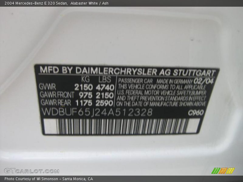 Alabaster White / Ash 2004 Mercedes-Benz E 320 Sedan