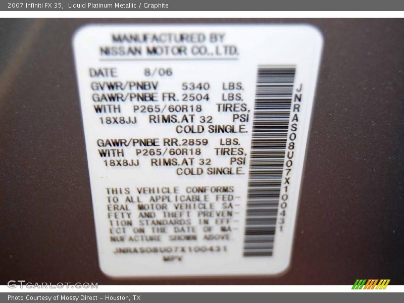 Liquid Platinum Metallic / Graphite 2007 Infiniti FX 35