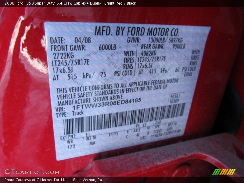 Bright Red / Black 2008 Ford F350 Super Duty FX4 Crew Cab 4x4 Dually