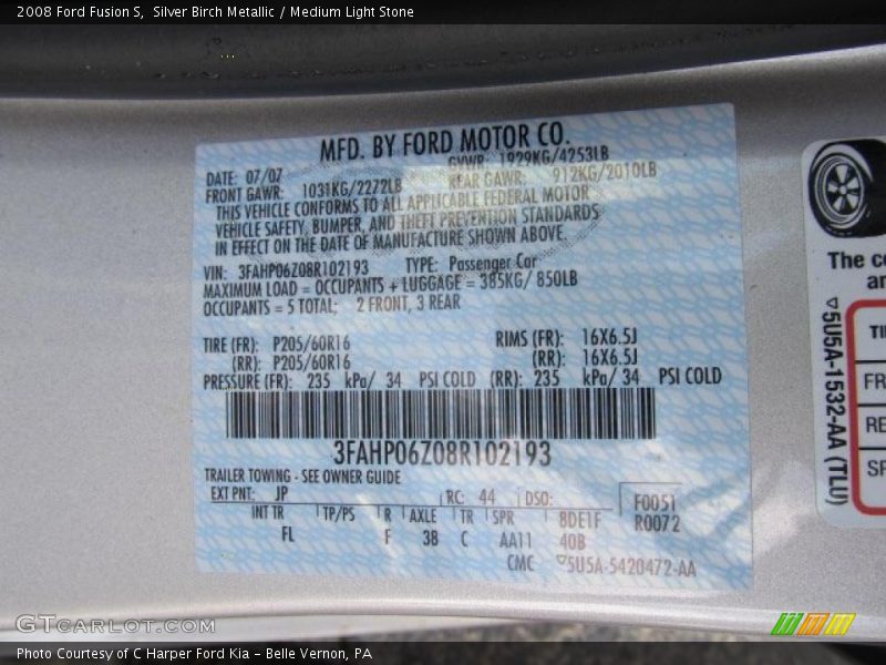 Silver Birch Metallic / Medium Light Stone 2008 Ford Fusion S