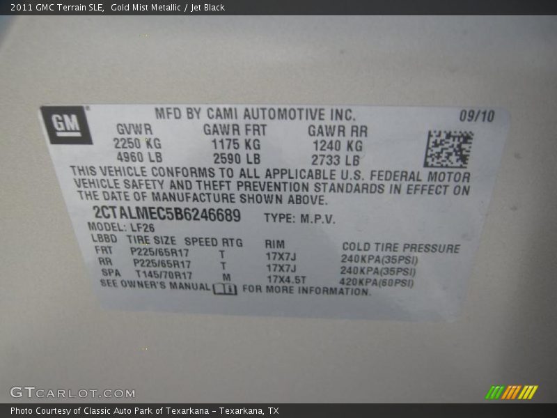Gold Mist Metallic / Jet Black 2011 GMC Terrain SLE