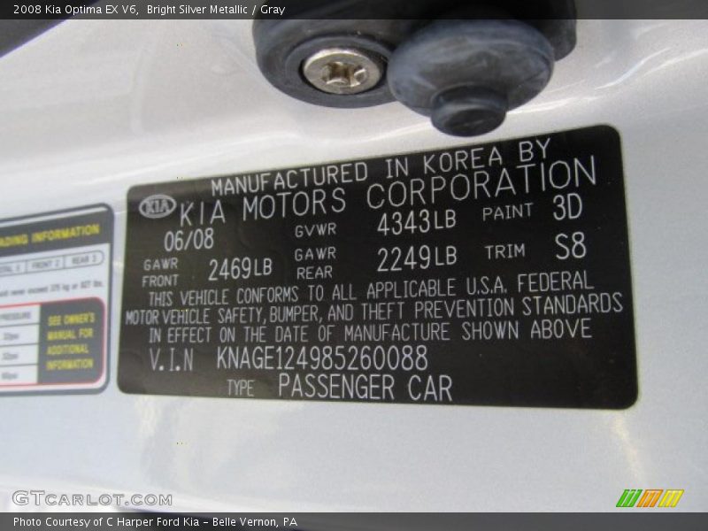 Bright Silver Metallic / Gray 2008 Kia Optima EX V6