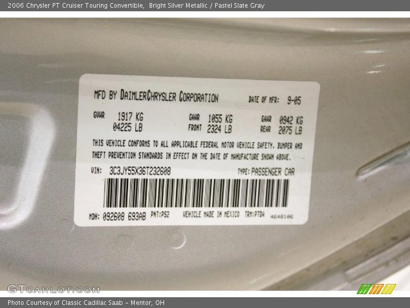 Bright Silver Metallic / Pastel Slate Gray 2006 Chrysler PT Cruiser Touring Convertible