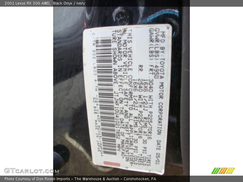 Black Onyx / Ivory 2001 Lexus RX 300 AWD