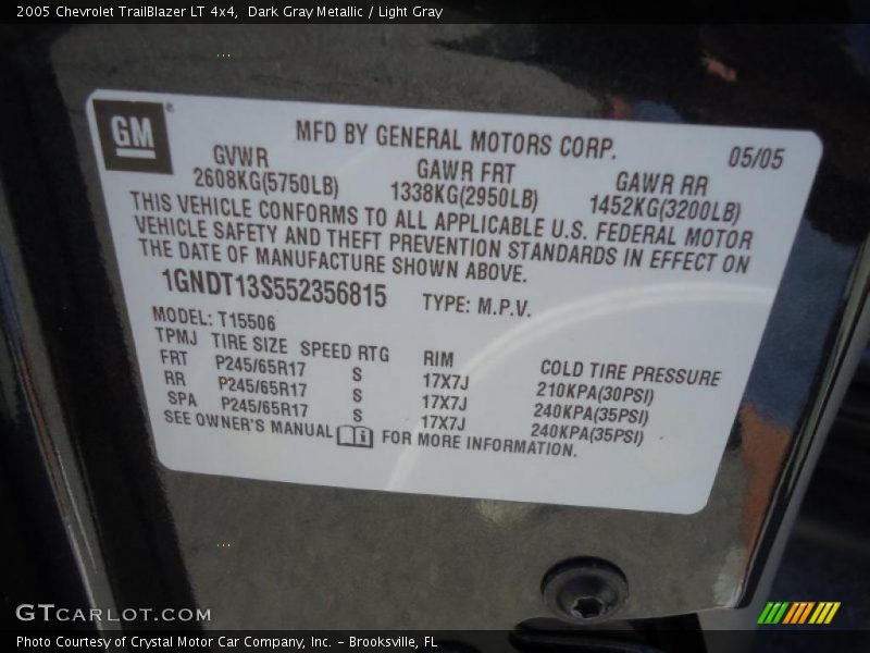 Dark Gray Metallic / Light Gray 2005 Chevrolet TrailBlazer LT 4x4