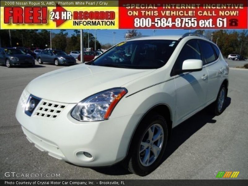 Phantom White Pearl / Gray 2008 Nissan Rogue SL AWD
