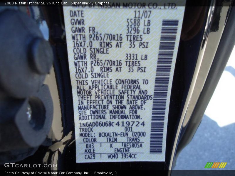 2008 Frontier SE V6 King Cab Super Black Color Code KH3