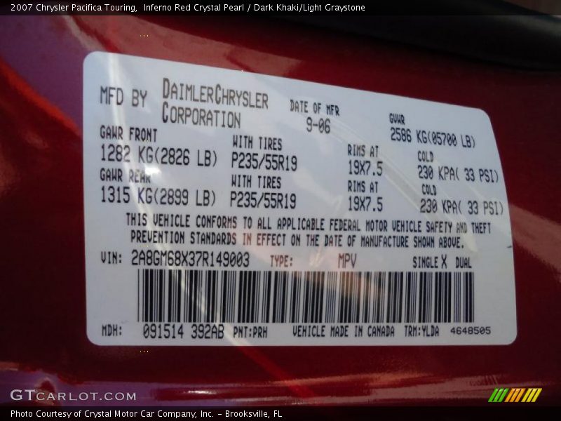 Inferno Red Crystal Pearl / Dark Khaki/Light Graystone 2007 Chrysler Pacifica Touring