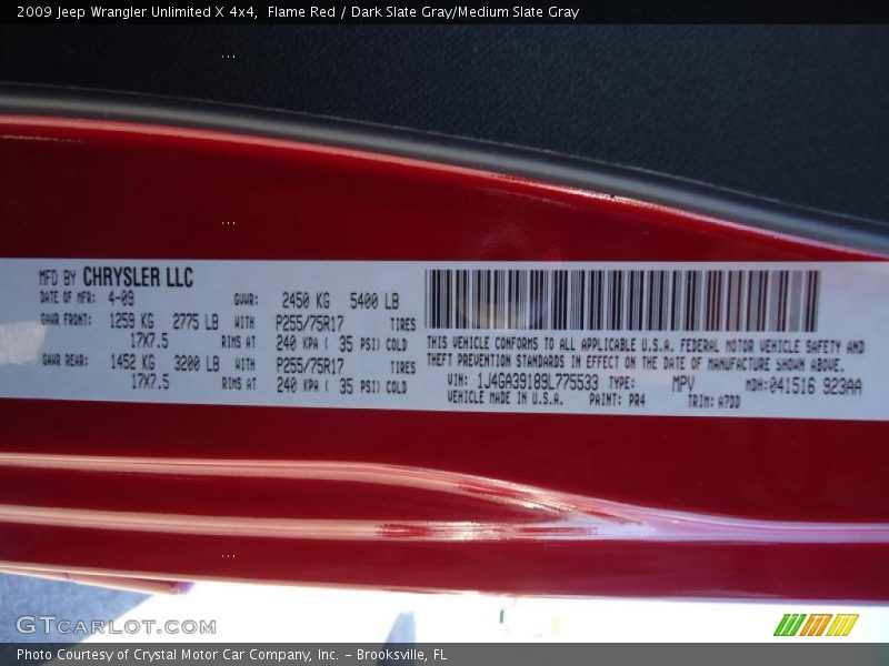 Flame Red / Dark Slate Gray/Medium Slate Gray 2009 Jeep Wrangler Unlimited X 4x4