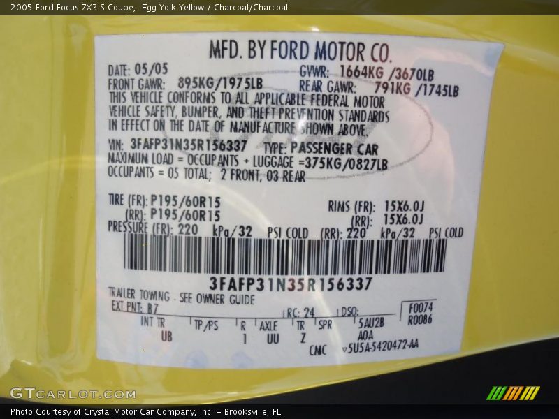 Egg Yolk Yellow / Charcoal/Charcoal 2005 Ford Focus ZX3 S Coupe