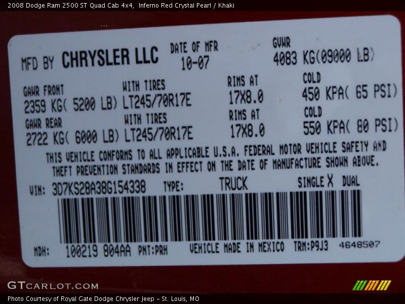 Inferno Red Crystal Pearl / Khaki 2008 Dodge Ram 2500 ST Quad Cab 4x4
