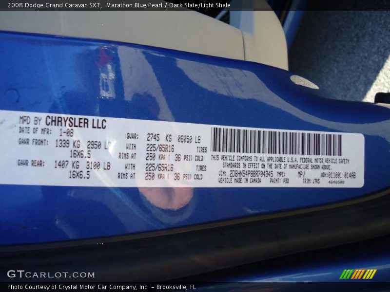 Marathon Blue Pearl / Dark Slate/Light Shale 2008 Dodge Grand Caravan SXT
