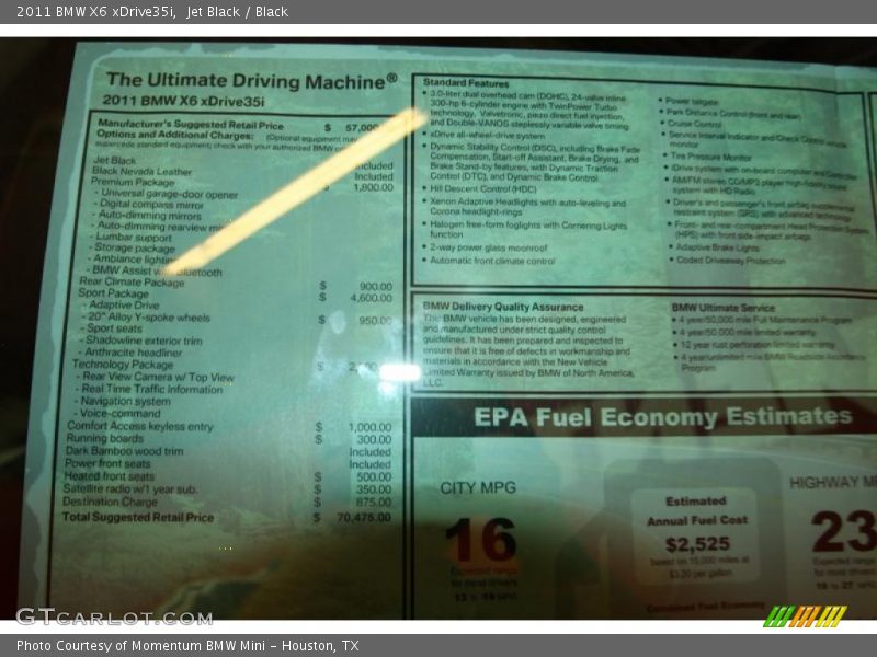  2011 X6 xDrive35i Window Sticker