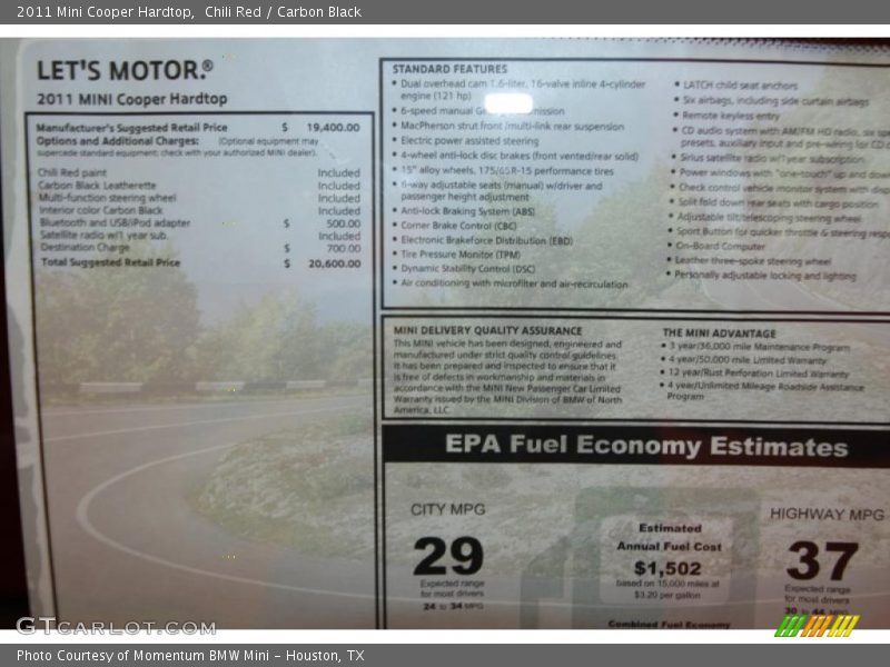 Chili Red / Carbon Black 2011 Mini Cooper Hardtop