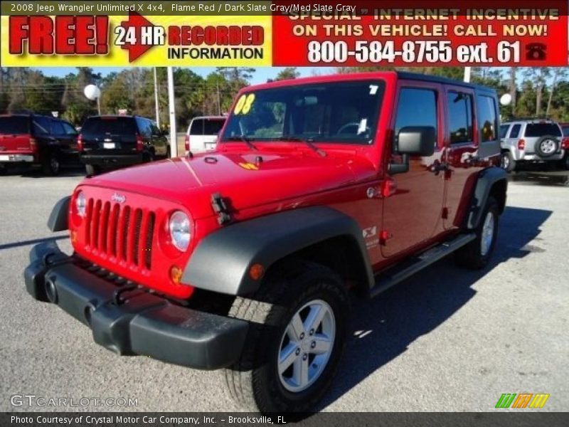 Flame Red / Dark Slate Gray/Med Slate Gray 2008 Jeep Wrangler Unlimited X 4x4