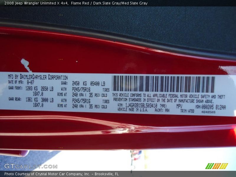 Flame Red / Dark Slate Gray/Med Slate Gray 2008 Jeep Wrangler Unlimited X 4x4