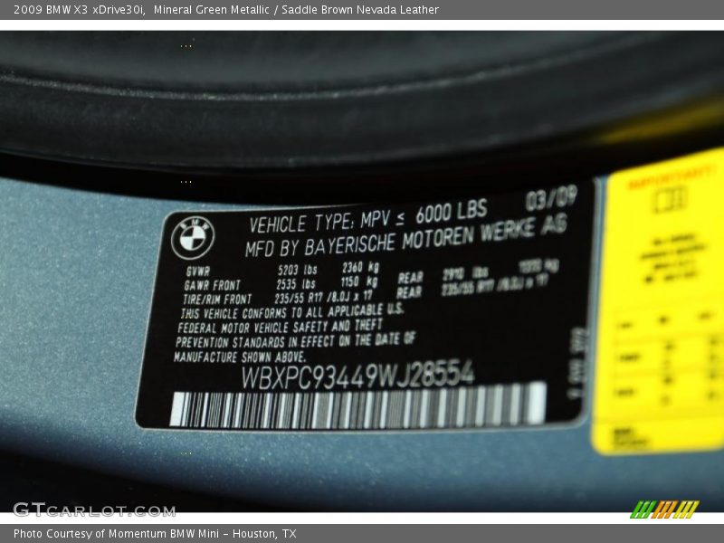 Mineral Green Metallic / Saddle Brown Nevada Leather 2009 BMW X3 xDrive30i