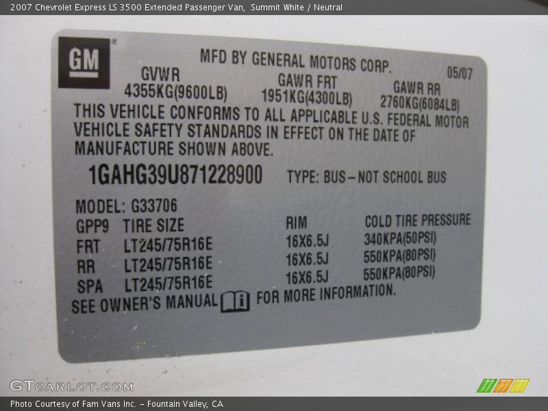 Summit White / Neutral 2007 Chevrolet Express LS 3500 Extended Passenger Van