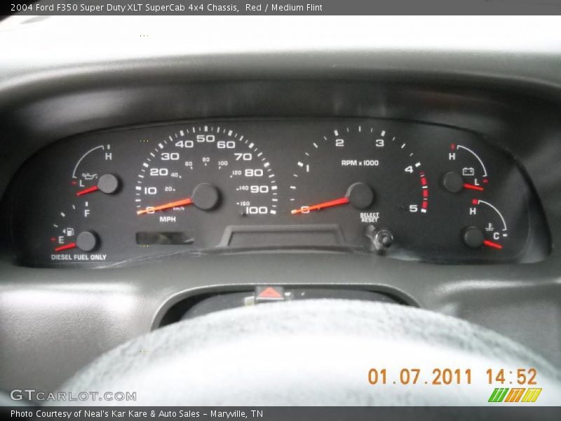 Red / Medium Flint 2004 Ford F350 Super Duty XLT SuperCab 4x4 Chassis