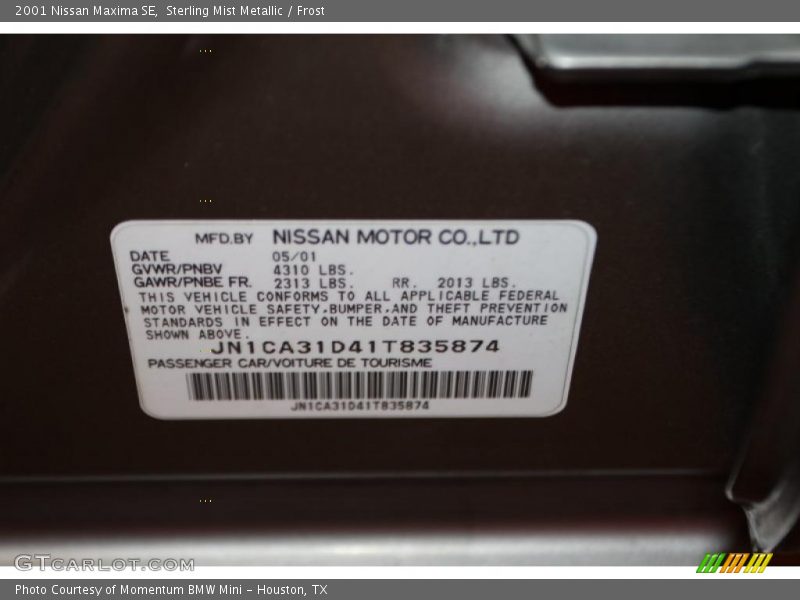 Sterling Mist Metallic / Frost 2001 Nissan Maxima SE