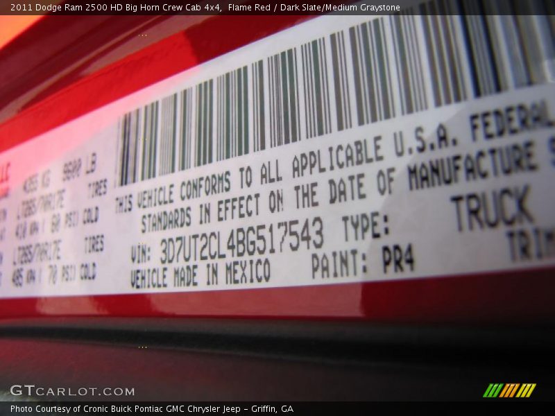 Flame Red / Dark Slate/Medium Graystone 2011 Dodge Ram 2500 HD Big Horn Crew Cab 4x4