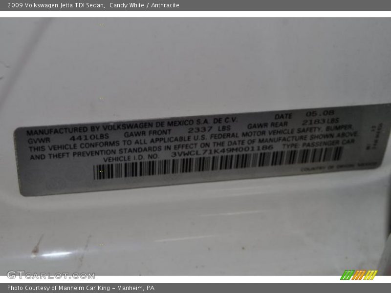 Candy White / Anthracite 2009 Volkswagen Jetta TDI Sedan