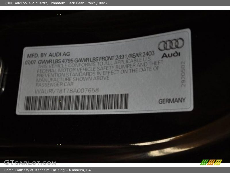 Phantom Black Pearl Effect / Black 2008 Audi S5 4.2 quattro