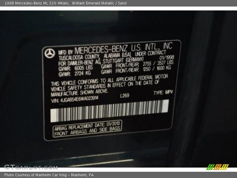 Brilliant Emerald Metallic / Sand 1998 Mercedes-Benz ML 320 4Matic
