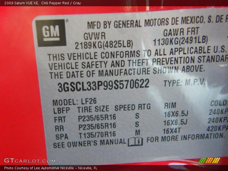Chili Pepper Red / Gray 2009 Saturn VUE XE